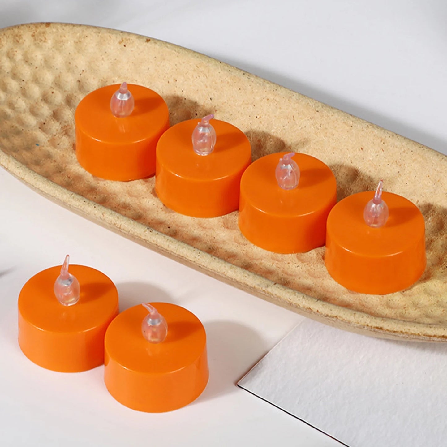 Halloween 12Pack Orange Tea Light Candles Battery Powered LED Tea Lights with Warm White Pumpkins for Halloween