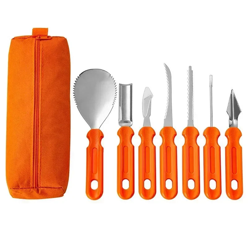 7-Piece Pumpkin Carving Kit – Stainless Steel Halloween Tools with Storage Bag