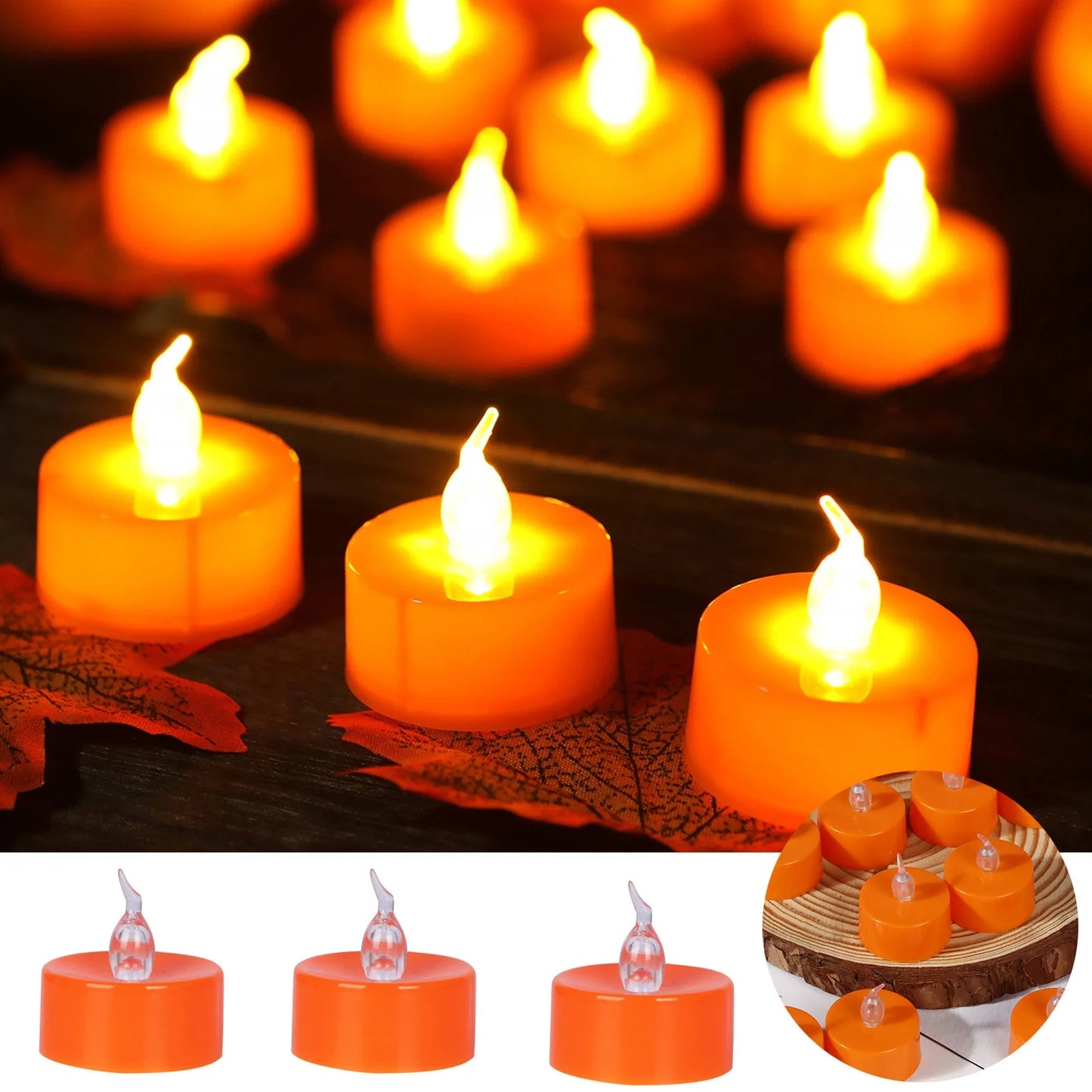Halloween 12Pack Orange Tea Light Candles Battery Powered LED Tea Lights with Warm White Pumpkins for Halloween
