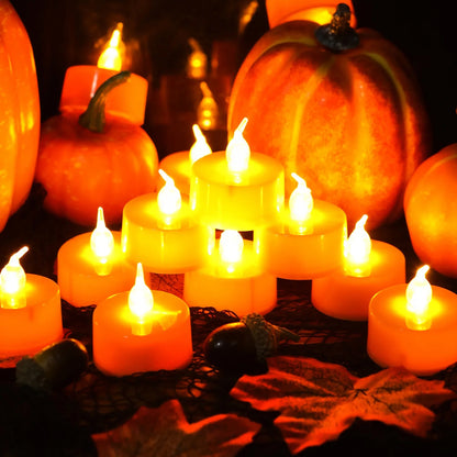 Halloween 12Pack Orange Tea Light Candles Battery Powered LED Tea Lights with Warm White Pumpkins for Halloween