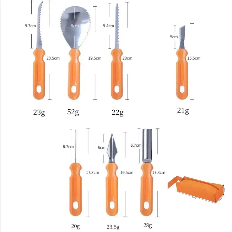 7-Piece Pumpkin Carving Kit – Stainless Steel Halloween Tools with Storage Bag