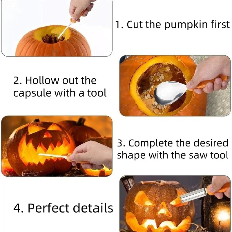 7-Piece Pumpkin Carving Kit – Stainless Steel Halloween Tools with Storage Bag